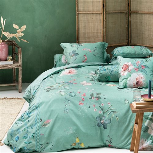 Bouquet sage duvet cover with peonies