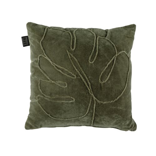 Deliciosa green velvet cushion with embossed leaf