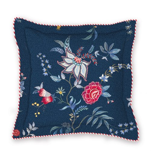 Flower Festival dark blue decorative pillow with flowers