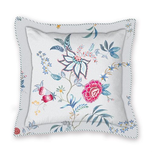 Flower Festival white decorative pillow with colourful flowers